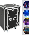 Heavy Duty 14U PA DJ Rack Mobile Audio Cabinet Dual Side Left And Right Panels Rugged Plywood Build Scratch Resistant Durable Gear Storage
