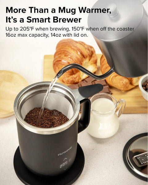 Rechargeable Self Heating Coffee Mug With Adjustable Temperature Control And Charging Base 16 Oz Electric Warmer Cup brewing coffee grounds.