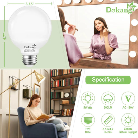 Product features of 8 Pack LED Vanity Light Bulbs For Bathroom 4000K Natural Daylight E26 Base 60W Incandescent Equivalent 5W Round Bulbs