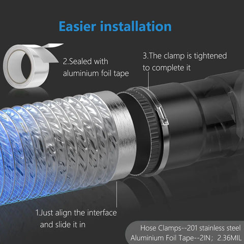 Heavy Duty Dryer Vent Hose 4 Inch Diameter 8 Foot Length Flexible Exhaust Ducting with clamps and tape for tight space installation
