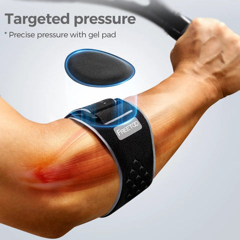 Elbow Brace For Tendonitis And Tennis Elbow With Gel Pad, Relief For Men And Women, Golfers Elbow Support on forearm demonstrating use