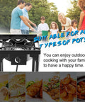 Go To Portable Propane Stove for outdoor use, showing single burner with family cooking in the background.