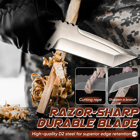 Fixed Blade Outdoor Knife With Kydex Sheath, Razor Sharp D2 Steel, Full Tang, Beast Of A Camping And Survival Tool For Bushcraft, Cutting Wood