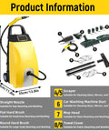 Heavy Duty Steam Cleaner With Boss Level 3.5L Tank And 30 Minute Runtime For Auto Detailing Carpet Cleaning Plus Extra Long Hose And Cord, includes 9 accessories, yellow and black design.