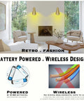 Living room showcasing cordless battery powered wall sconces set of 2 with remote control, highlighting wireless design.