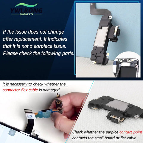 iPhone 11 Earpiece Speaker Replacement Kit with Proximity Sensor Flex Cable and Tools showing parts and connection tips.