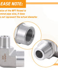 2-pack stainless steel 90-degree pipe elbow, 1/4" NPT male x 1/4" NPT female, 304 SS, front view.