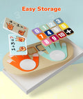 Totally Kid Approved Wooden Number Blocks And Soft Felt Hand Puppets Paired With Double Sided Math Flashcards For Super Fun Preschool Addition Learning, wooden number blocks and flashcards on storage board.