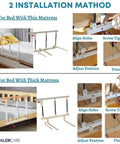 Foldable Stainless Steel Bed Rail Guard With Red Release Lever installation methods for thin and thick mattresses.