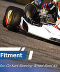 Steel Steering Wheel Kit With Adjustable Gear Rack Pinion Shaft For 110cc Go Kart shown in race setting