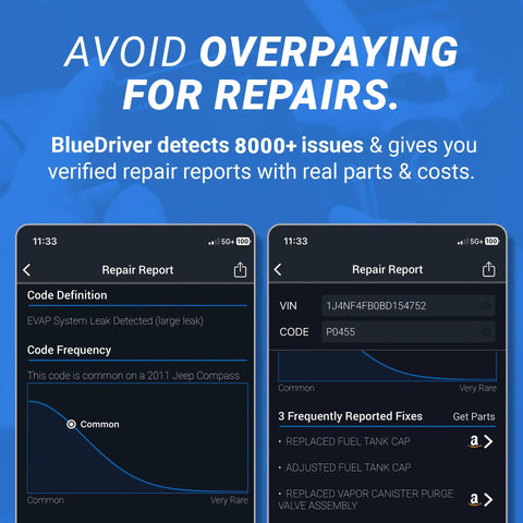 Next Gen OBD2 Scanner With Bluetooth No Subscription Read And Clear 8000 Plus Car Codes app interface with repair report