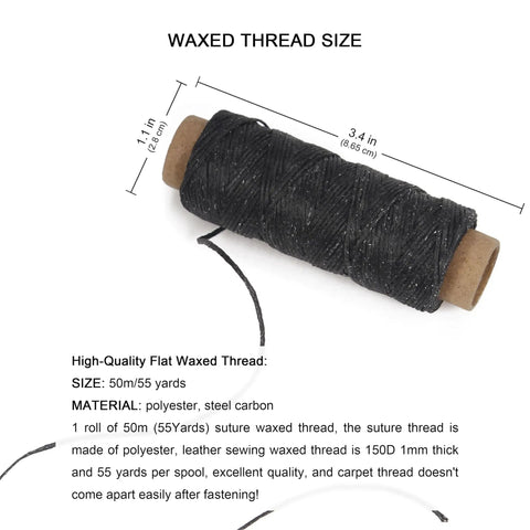 Waxed Leather Sewing Thread Kit With 55 Yard Spools And Pro Grade Needles, DIY Weave Repair For Upholstery, 8Pcs Black spool