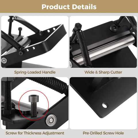 No Sweat Manual Leather Splitter, Top Shelf Stainless Steel Skiver Tool With Precise Thickness Dial, Comes With Ten Tough Swap Blades, Hex Keys, And Mounting Bolts For Smooth Diy Hide Crafting Sessions Black