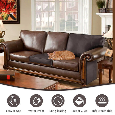Self Adhesive Leather Repair Patch Kit For Couches Sofas And Car Seats Ultra Durable PU Vinyl Leather Repair Tape Waterproof Dark Brown 3.9x79 Inch Easy Patch Up For Furniture And Auto Interiors applied on couch