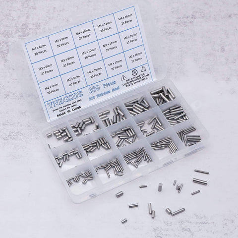 Built Tough 300 Piece Stainless Steel Dowel Pins Set M2 M3 M4 304 Grade kit with assorted sizes in open box