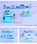 Physics Lab Kit For High School Students With Basic Electricity Circuits And Magnetism Discovery Set Including 55 Electrical Parts And 22 Magnetism Pieces A Fun Hands On STEM Learning Starter For Electromagnetism And Elementary Electronics showing assembled electric bell circuits and magnetic field experiments on blue base.