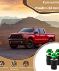 Hella Durable 10 Pack M5 Motorcycle Windshield Bolt Kit Rust Resistant Aluminum Alloy Screws And Nuts Universal Motorbike Windscreen Mounting Fastener Hardware Green with colored dome design.