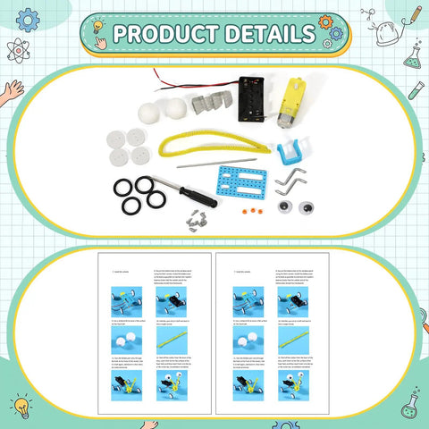 16 Piece Crawler Robot Craft Kit Set For Kids Kid Friendly Hands On STEM Building Toy Bundle For DIY Learning Classroom Projects Robot Clubs And Fun Home Activities, parts and instructions