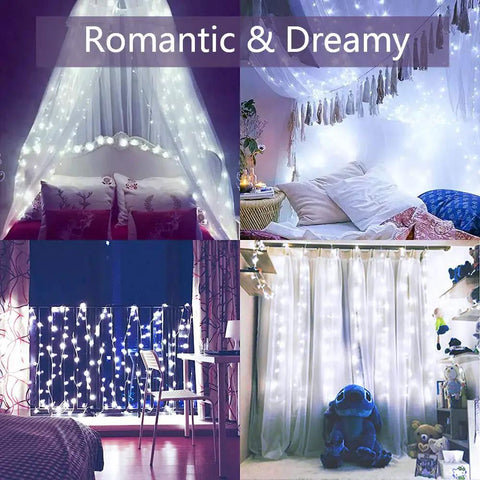 Two Pack Battery Operated Fairy Lights With 50 LEDs On Silver Wire 16.4 Feet Of Cool White Glow in bedroom and curtain settings