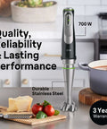 Badass Eight Attachment Hand Blender With Slick Smart Speed Controls And Instant Pulse Mode For No Fuss Vegetable Pureeing Herb Chopping And Creamy Soup Making In Your Home Kitchen, 700W stainless steel immersion blender.