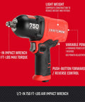 Beefy 1/2 Inch Air Impact Wrench Delivers 750 Ft Lbs Torque In A Lightweight Composite Body With Variable Power Settings