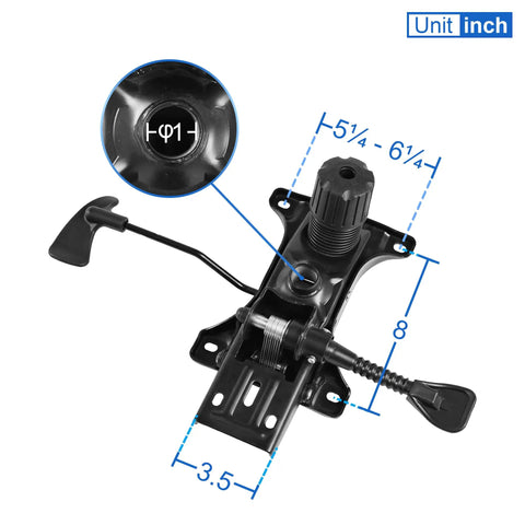 Heavy Duty Office Chair Tilt Control Mechanism Replacement Kit Featuring Single Lever Height Adjustment And Standard Tapered Gas Lift Adapter, detailed close-up with measurements.