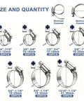 Ditch the drip and grab this Sick Worm Gear Hose Clamp Kit With 40 Or 120 Pieces Across 5 Sizes Perfect For Securing Water Gas Lines And Silicone Hoses On Any Joint With A Tight Screw Mechanism That Holds Firm. Size and quantity chart for stainless steel worm gear hose clamps, 6-7mm screws, 20pcs each