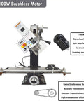 Shop Ready Mini Milling And Drilling Machine With R8 Spindle Taper And Wide Benchtop Table featuring 1100W Brushless Motor and controls.