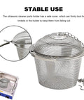 Heavy Duty 304 Stainless Steel Ultrasonic Cleaner Basket Set, detailed view of covered basket holder with secure loop hooks.