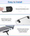 Installation steps for Two Pack Keyboard Riser with Dual Tilt Angles showing sticker removal, glue attachment, and anti-slip pad application.