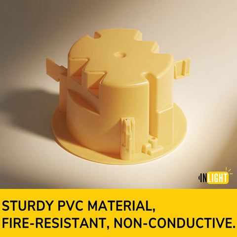 4 Inch Round Electrical Box For Wall Lights Old Work UL Listed PVC 3-Pack, yellow PVC construction displayed.
