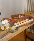Round Head Paint Brush For Walls And Wood Stain, 50mm Natural Bristle With Wood Handle on textured wooden table