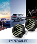 Top Shelf Pack Of Four License Plate Screws With A Badass American Flag Etched On Rust Proof Aluminum Alloy For Cars Trucks And Motorcycles Heavy Duty Slick Finish in front of cars and motorcycle.