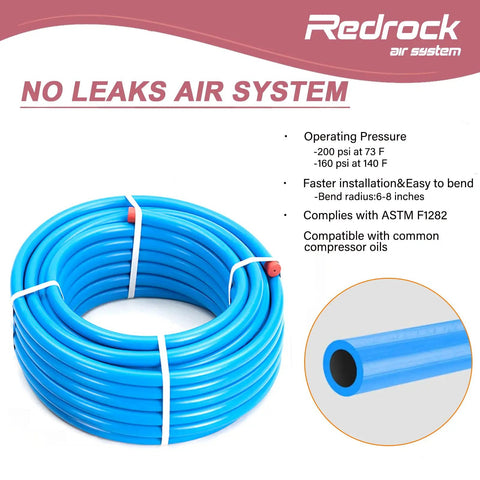 Coiled blue Three Quarter Inch Shop Air Line Kit 200 Foot No Fuss Leak Proof Piping For Garage Or Shop Easy To Install
