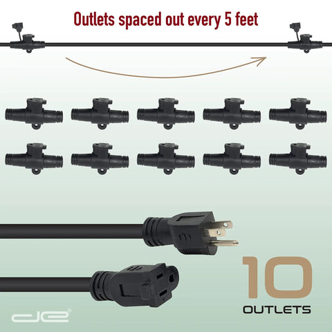 Beefy 50 Ft Heavy Duty 14 3 Extension Cord With 10 Outlets Spaced Every 5 Feet For Indoor Outdoor Use, ideal for uplighting