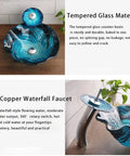 Bathroom Vessel Sink,Flower Shape Blue Vanity Sink Bowl,Countertop Tempered Glass Vessel Sink Combo For Bathrooms with waterfall faucet.
