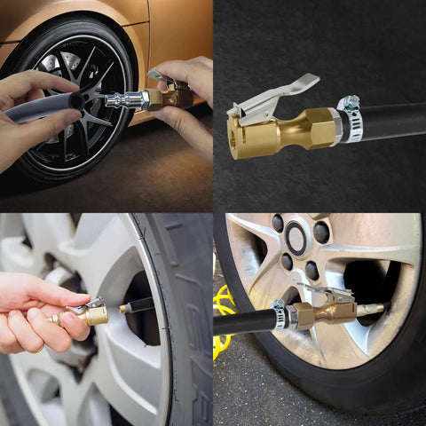 Heavy Duty Brass Locking Air Chuck With Leak Proof Gasket And Secure Grip Design For Fast Tire Inflation and smooth compressor connection.