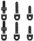 Built Tough 6 Piece Sling Swivel Studs Set With Wood Screw Mount Kit Including 1/2 3/4 And 7/8 Inch Sizes For Rifle Shotgun Wooden Stock And Crossbow Gear components displayed from various angles.