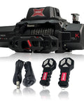 13,500 Pound Recovery Winch With 1/2 Inch Synthetic Rope For SUVs Trucks Jeeps And Off Road Recovery Heavy Duty 12V Electric Winch With High Torque Motor Dark Gray Built For Tough Trails Mud And Snow Recovery, with remotes and control switch