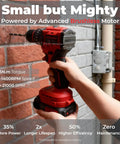 21V Max Brushless Cordless Hammer Drill Driver Kit With Two 2.0Ah Batteries, Charger in use against brick wall
