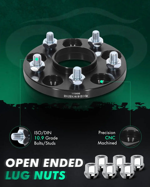 15mm Wheel Spacers Four Pack 5x4.5 Bolt Pattern 64.1mm Hub Bore 12x1.5 Studs Adapters Features and Lug Nuts