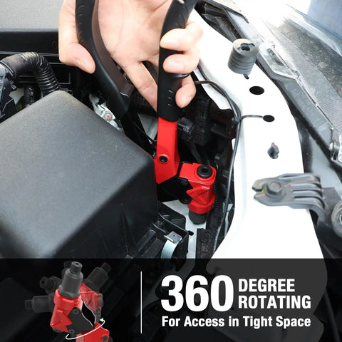 Heavy Duty Pop Rivet Gun Tool Kit With 360 Degree Swivel Head used in engine bay for tight spaces