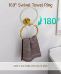 180° swivel towel ring in Brushed Gold 4 Piece Bathroom Hardware Set With 18 Inch Towel Bar And Toilet Paper Holder Wall Mounted SUS304 Stainless Steel Durable Bath Accessories Kit For Modern Homes