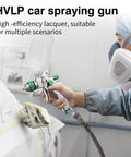 HVLP Spray Gun Kit Featuring Quick Swap 1 Point 4 To 2 Point 5 Millimeter Nozzles delivers accurate lacquer spraying for auto jobs.