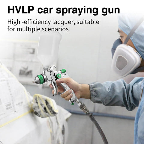 HVLP Spray Gun Kit Featuring Quick Swap 1 Point 4 To 2 Point 5 Millimeter Nozzles delivers accurate lacquer spraying for auto jobs.