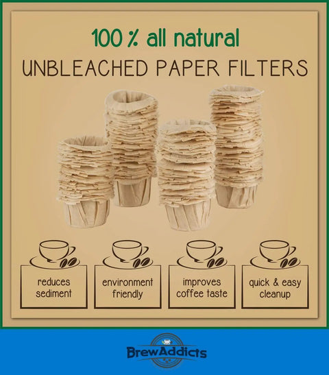 Brown Unbleached Coffee Filters For Reusable Single Serve Pods Natural Paper That Keeps Grounds Out For A Clean Smooth Brew