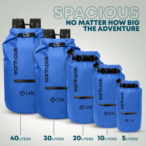 Waterproof Dry Bag Backpack with Zippered Pocket in 5 sizes for Boating Camping Fishing Beach Trips and Kayaking
