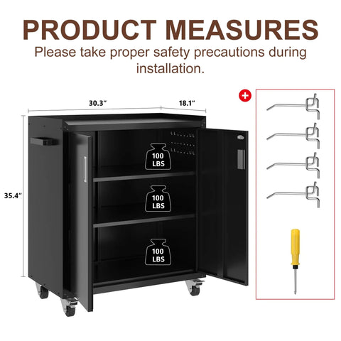 Top Shelf Metal Storage Cabinet With Heavy Duty Rollers Lockable Rolling Tool Chest For Garage And Shop Smooth Riding Casters And Adjustable Shelving In Matte Black