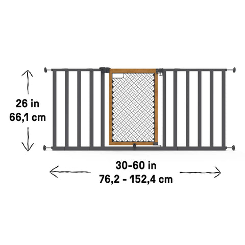 Solid Wood Cherry Stain Arched Baby Gate With Charcoal Gray Metal Frame 30 Inch Tall Fits Openings From 28 To 42 Inches