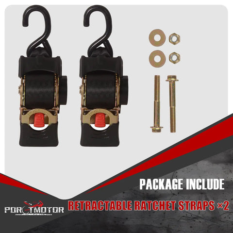 No Sweat Auto Retracting Ratchet Straps 2 Pack 2 In By 9 Ft With 3000 Lbs Break Strength showing two ratchet straps and mounting hardware.